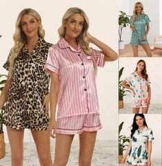 ™Satängpyjamaset för kvinnor med kortärmad topp och shorts – Komfort och lyx i ett