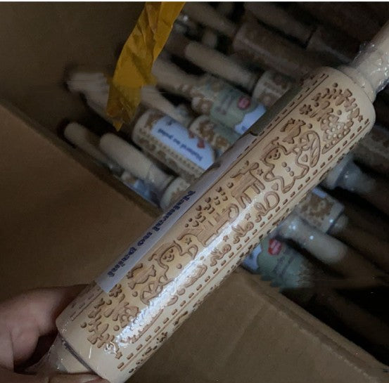 Christmas Gift Sleigh Pattern Embossed Rolling Pin