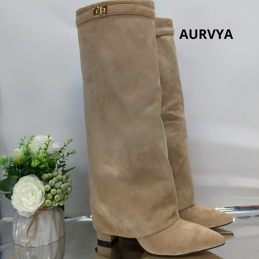 ™AURVYA – Elegante Beige Semsket Støvler