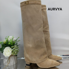 ™AURVYA – Elegante Beige Semsket Støvler