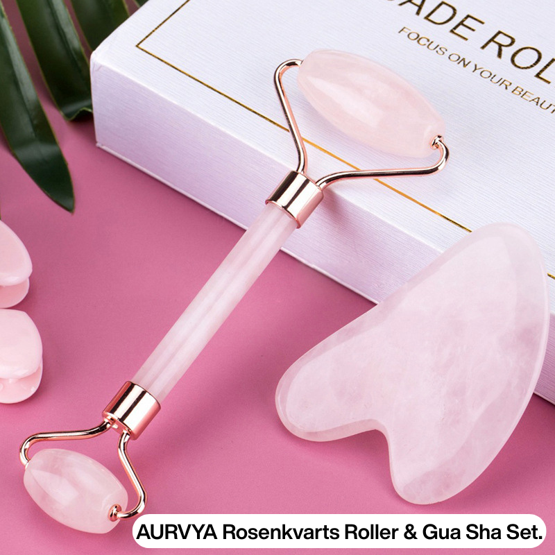 AURVYA Rosenkvarts Roller & Gua Sha Set.