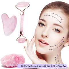 AURVYA Rosenkvarts Roller & Gua Sha Set.