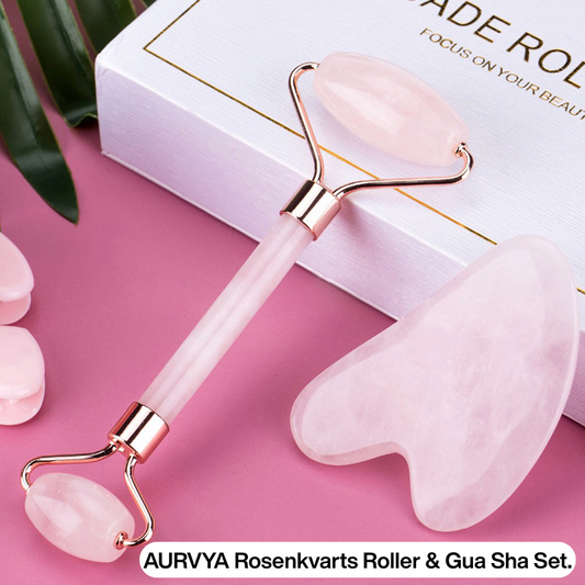 AURVYA Rosenkvarts Roller & Gua Sha Set.