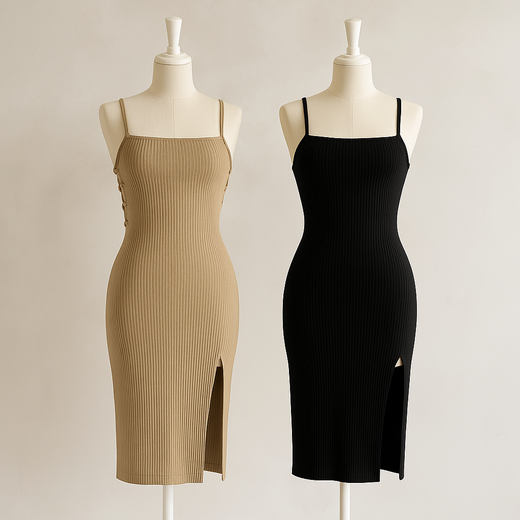 ™Midnattmuse – elegant ribbestrikket bodycon-kjole