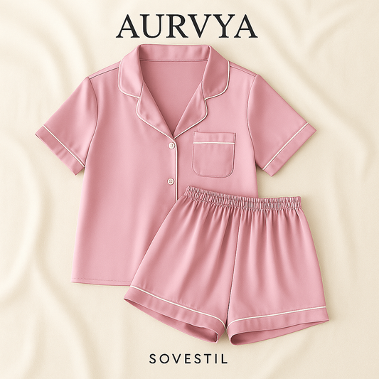™Marinblått pyjamasset i satin – AURVYA Sleeping Style 