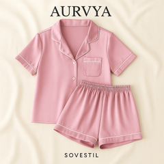 ™Marineblå Sateng-Pysjamasett – AURVYA Sovestil