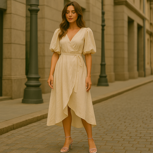 ™Amélie Linneklänning med Puffärmar – Elegant, Lätt och Tidlös 