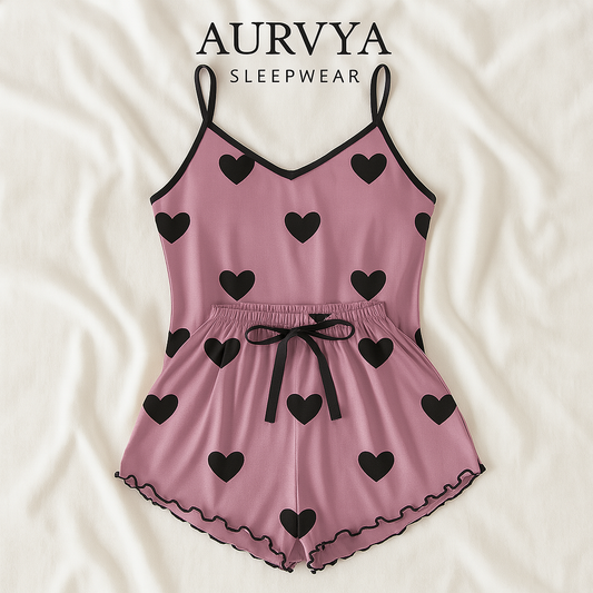 ™Sweet Heart-pyjamas – Topp och shorts i mjuk satin 