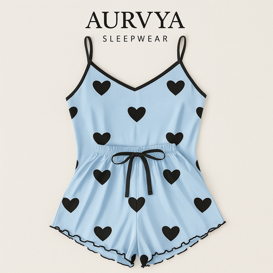 ™Sweet Heart-pyjamas – Topp och shorts i mjuk satin 