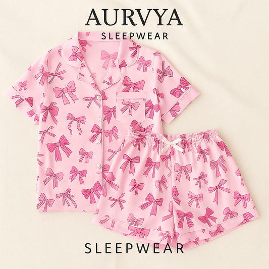 ™Satängpyjamaset med rosetter – Pink Dream Comfort