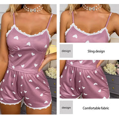 ™Lilla Sateng-Pyjamasett med Hjerter og Blonder