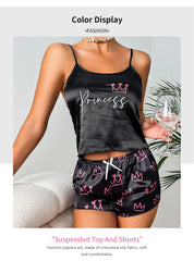 ™Svart satinpyjamas “Princess” med rosa 