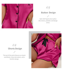 ™Satinknäppt pyjamas “Sweet Heart” – Fuchsia med svarta detaljer 