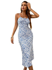 ™ Midi Sommerkjole med Blått Blomstertrykk – Elegant og Frisk