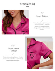 ™Satinknäppt pyjamas “Sweet Heart” – Fuchsia med svarta detaljer 