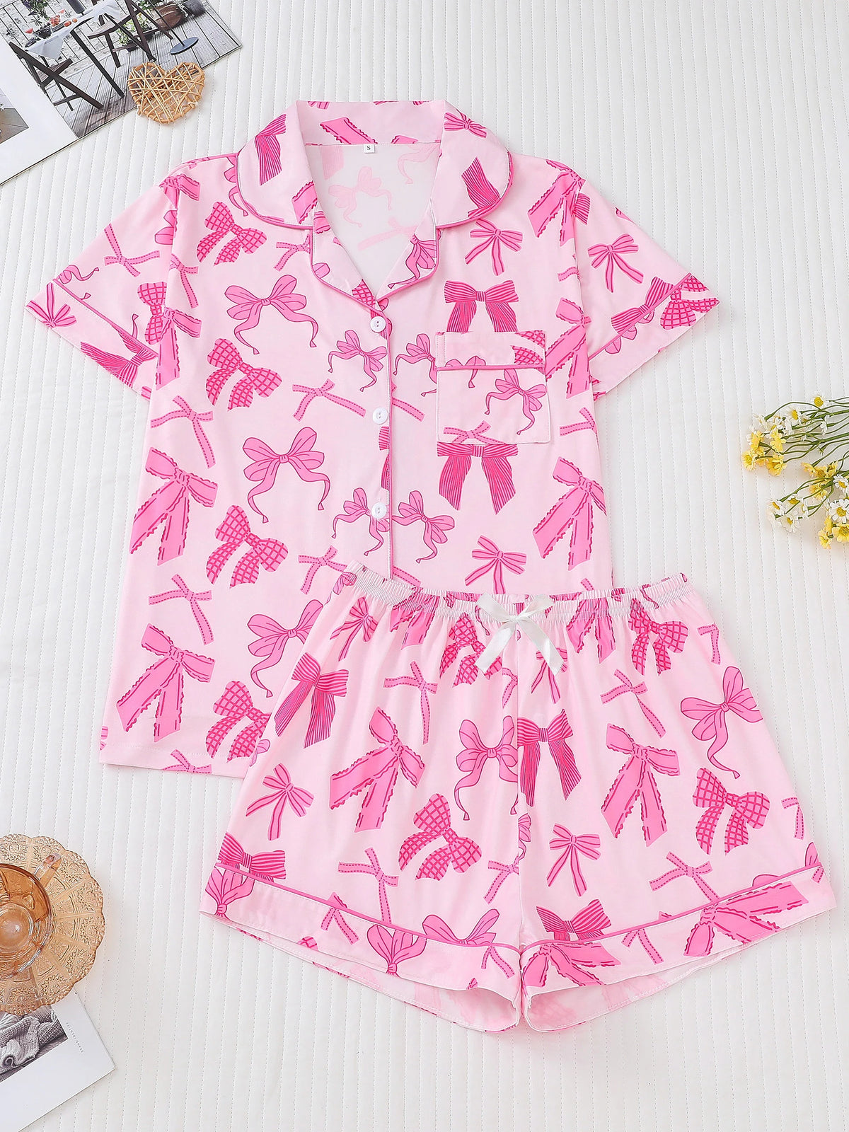 ™Satängpyjamaset med rosetter – Pink Dream Comfort