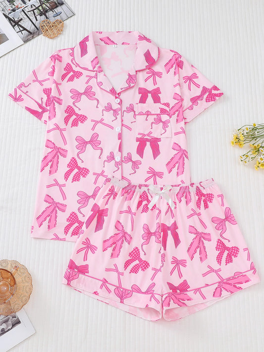 ™Satängpyjamaset med rosetter – Pink Dream Comfort