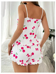 ™Rosa pyjamas “Cherry Cutie” – Satin-look med körsbärstryck