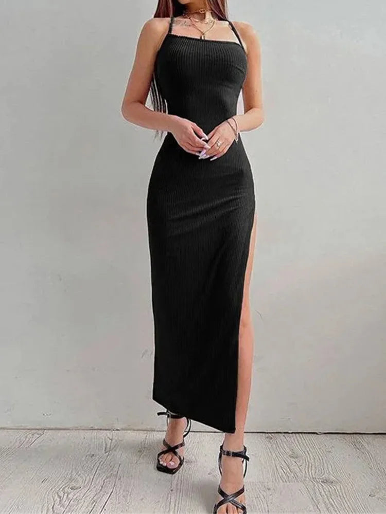 ™Midnattmuse – elegant ribbestrikket bodycon-kjole