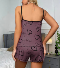 ™Ferskenrosa Sateng-Pyjamas med Hjerter