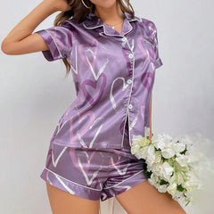 ™Satin Prinsesspyjamas – Kortärmat set med krage och shorts
