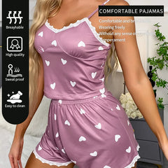 ™Lilla Sateng-Pyjamasett med Hjerter og Blonder