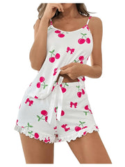 ™Rosa pyjamas “Cherry Cutie” – Satin-look med körsbärstryck