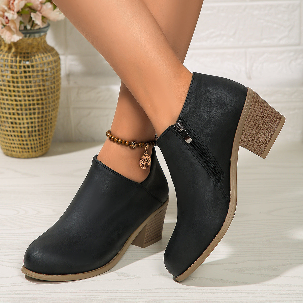 ™Eleganta ankelboots med klack – Finns i svart, blått och khaki